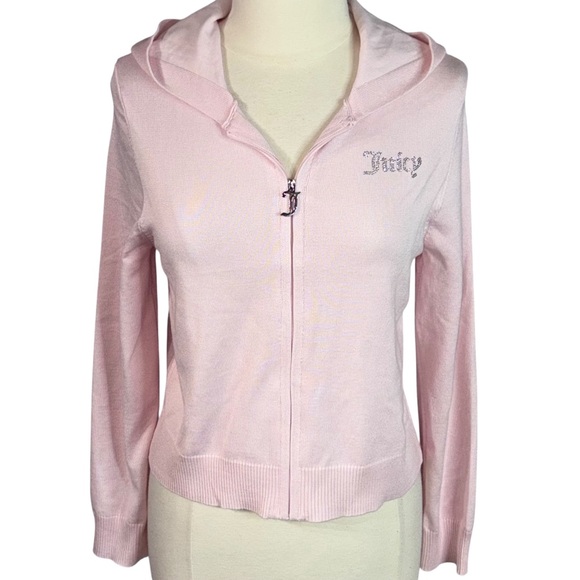 Juicy Couture Baby Pink Rhinestone Logo Knit Tracksuit Hoodie Pants Set XL - Picture 3 of 16